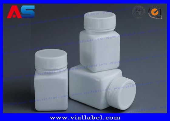 PET Apteczka Białe 50 ml plastikowe butelki tabletkowe z zakrętkową czapką, kształt kwadratowy, czułe na ciśnienie uszczelnienie